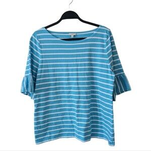 Talbot's White and Blue Ruffle‎ Sleeve Top Size Large